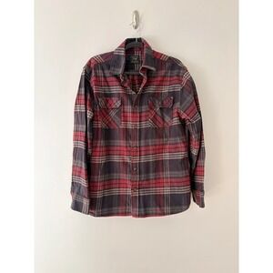 Jachs NY Heritage Flannel Shirt Mens Large Red Grey Plaid Long Sleeve Button